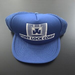 Fort Lock Corp Mesh Back Trucker Hat Snapback Blue OSFM KENDA HATS Vintage 90s